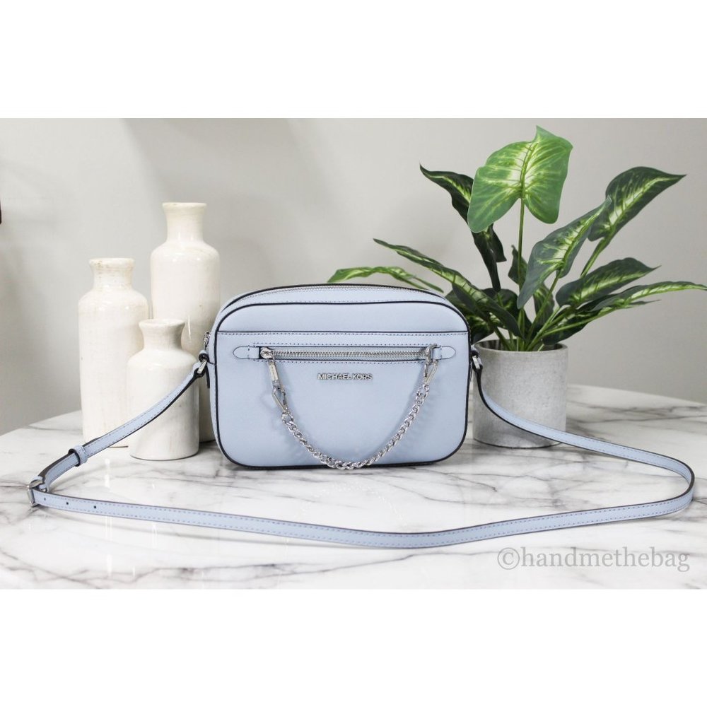 NWT Michael Kors Jet Set Large East West Pale Blue Leather Chain Crossbody Bag - Picture 1 of 10